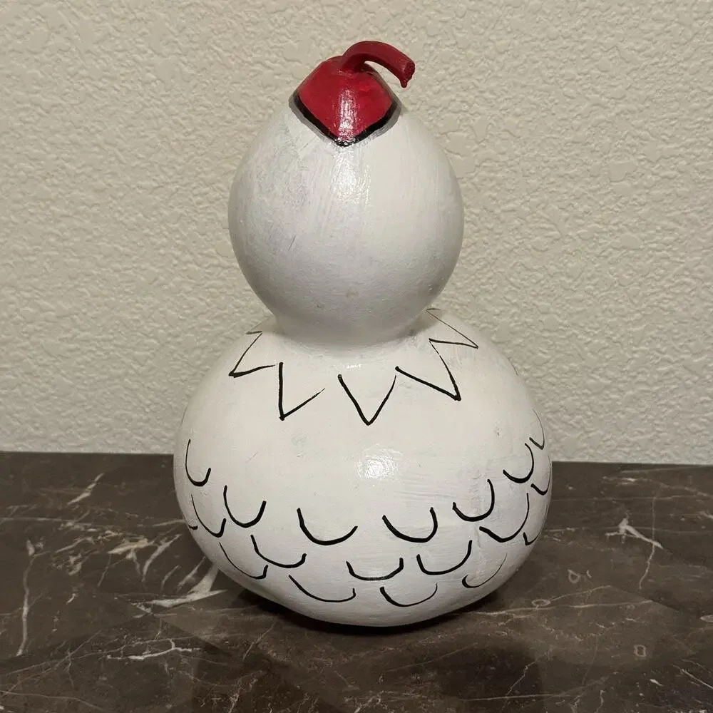 Rooster Gourd Hand Painted Folk Art Shaker 10‎ Inches Shabby Chic Cottage Core